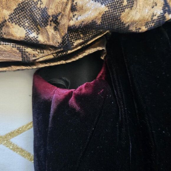 Vintage 80s Puff Sleeve Velvet Party Dress Womens Size XS Black Gold - Picture 6 of 6